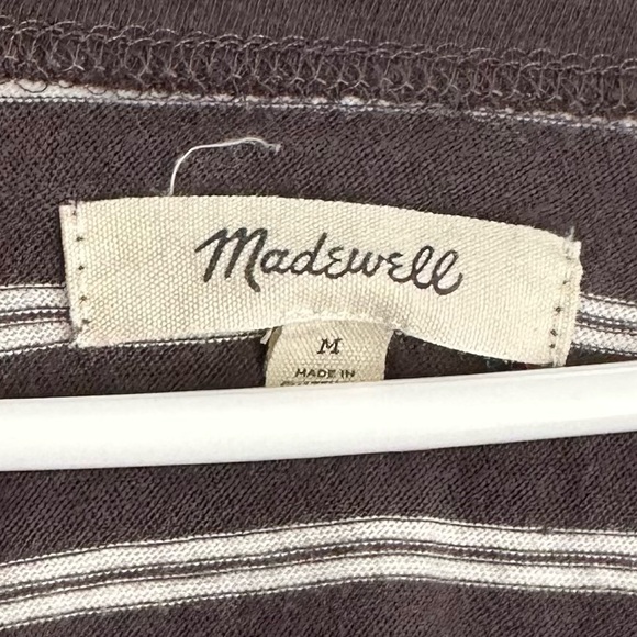 Madewell Do Well Grey and White Striped Softfade Cotton V-Neck Relaxed Tee Top - Picture 6 of 8